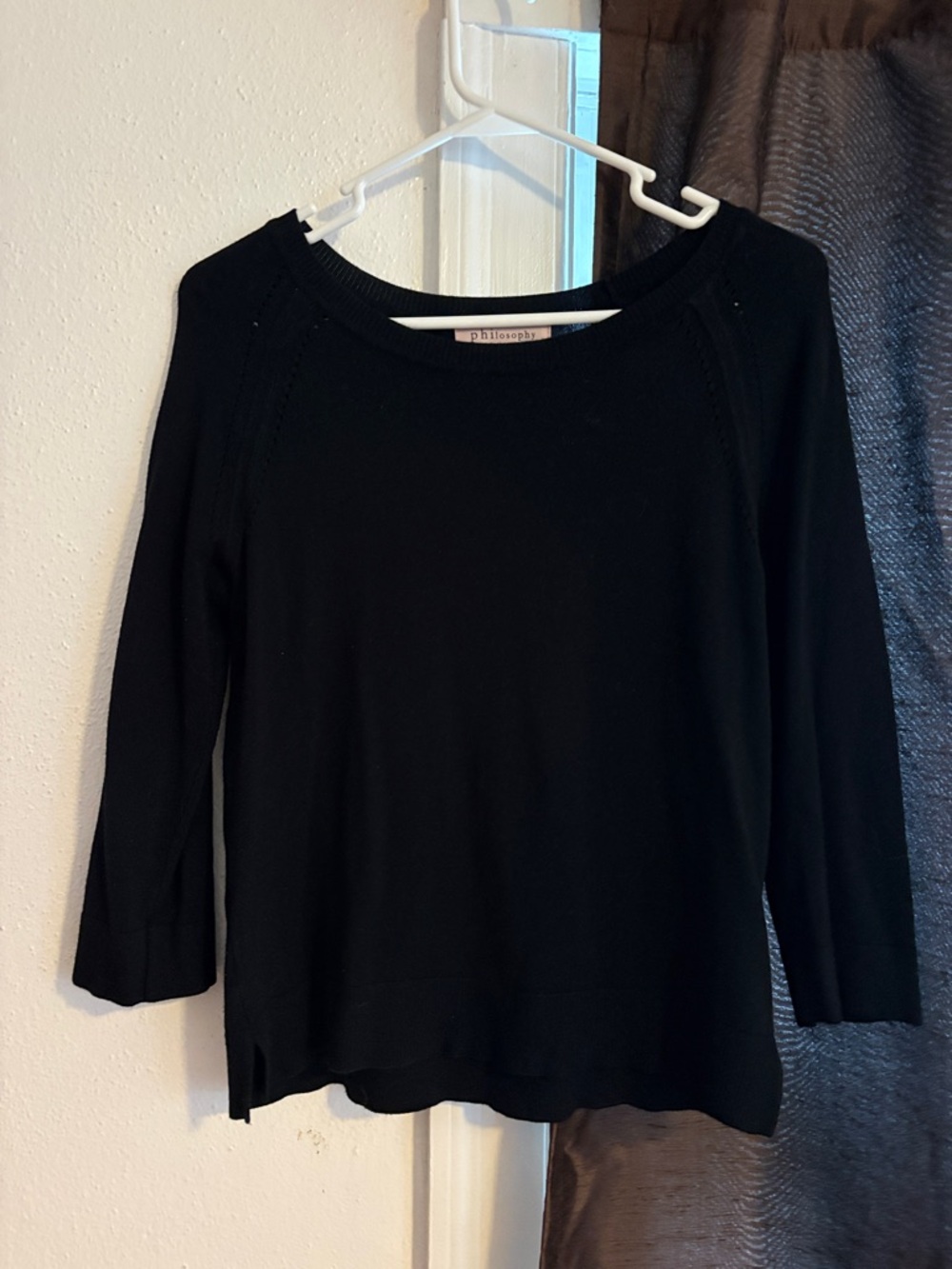 Philosophy Black Boatneck Three-Quarter Sleeve Sweater